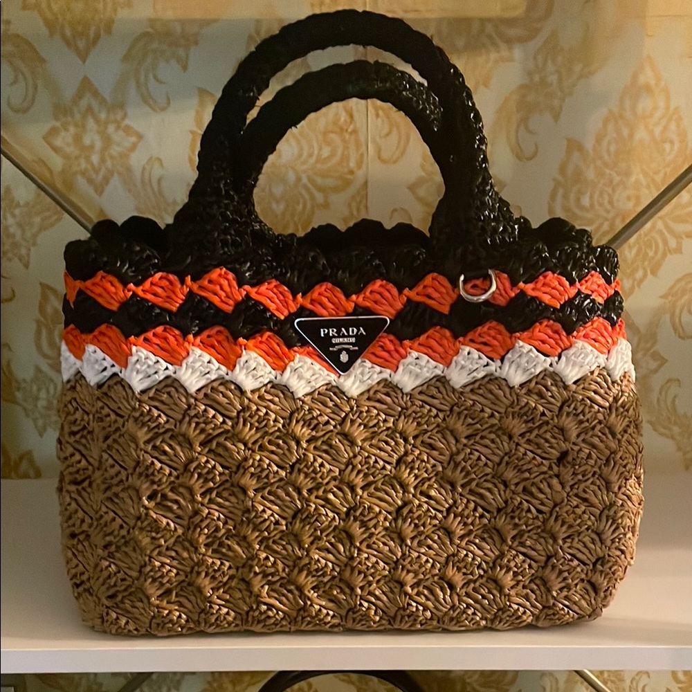 Prada Black and Orange Artisanal Tote Bag